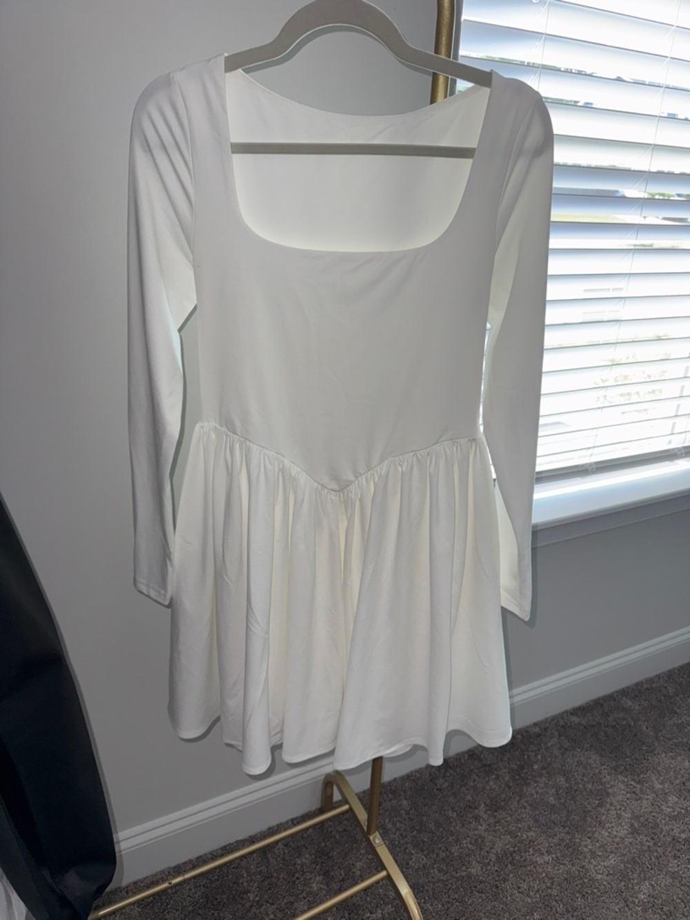White Long-Sleeve Square-Neck Peplum Top